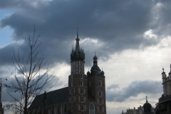 The grand St Mary's church against a dark sky