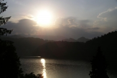 The sun setting over Lake Bled